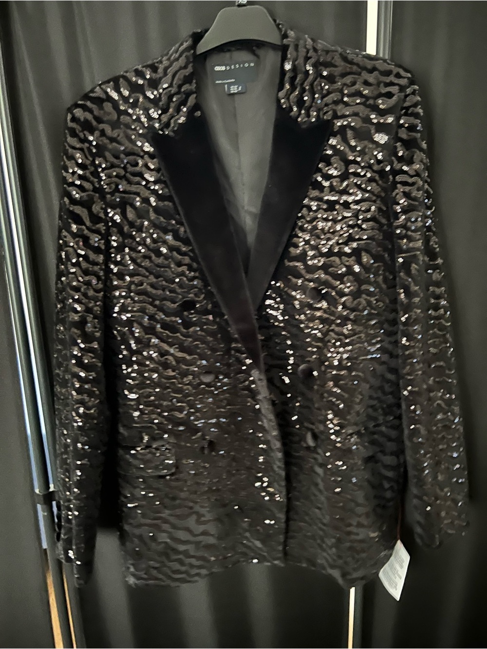 ASOS Black Sequin Velvet Shawl Lapel Double Breasted Blazer